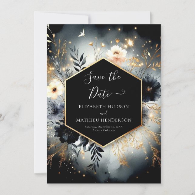 Save The Date Typographie Chic Enchanted Forest Mariage (Devant)