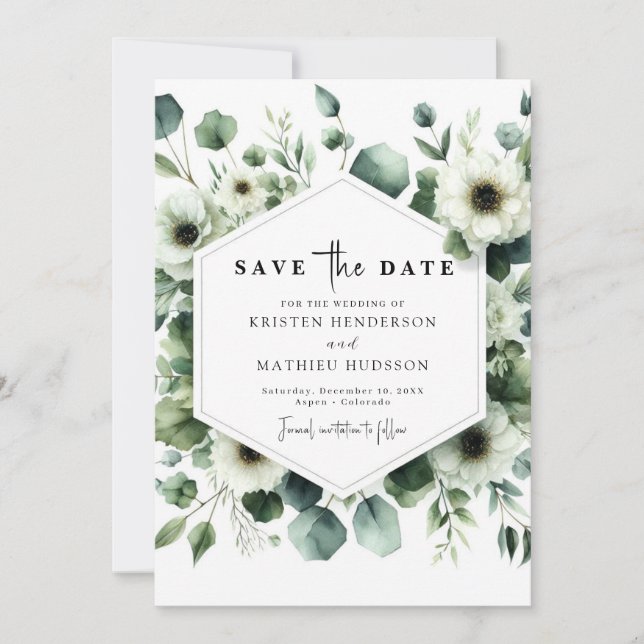 Save The Date Typographie Chic Eucalyptus Mariage numérique (Devant)