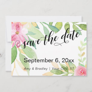 Save The Date Typographie Chic Fleurs Rose Bohème Aquarelle