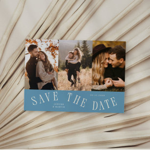 Save The Date Typographie Courbe Multi Photo Bleu Denim