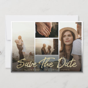 Save The Date Typographie de script de pinceau d'or moderne avec