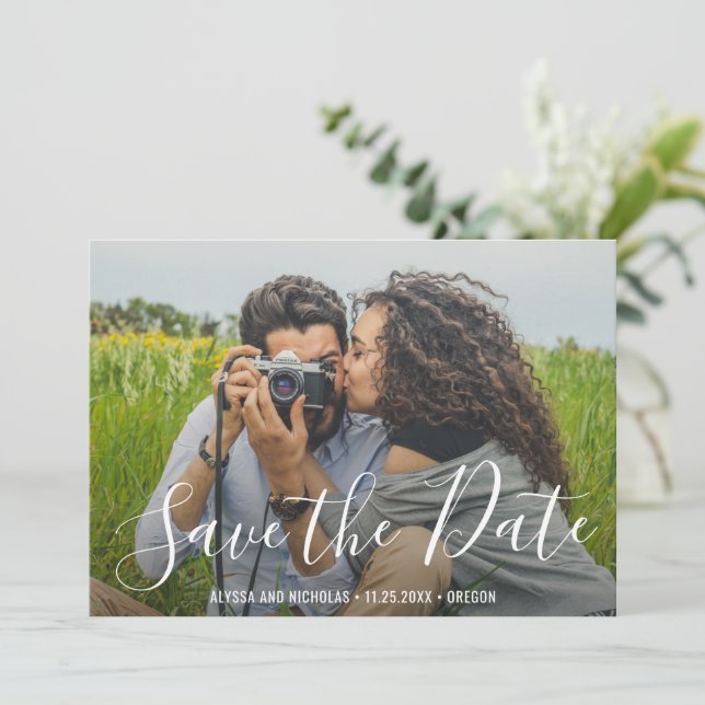 Save The Date Typographie élégante de style pour mariage moderne (Debout devant)