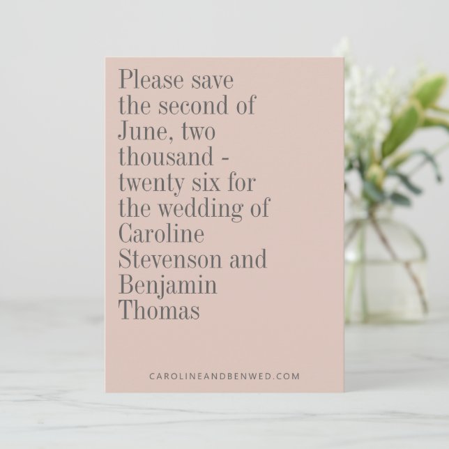 Save The Date Typographie élégante Dusty Blush Mariage moderne (Debout devant)