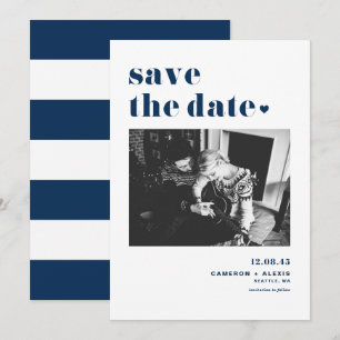 Save The Date Typographie en bleu gras de la marine moderne avec