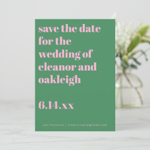 Save The Date Typographie Gras Mariage Moderne Rose Vert