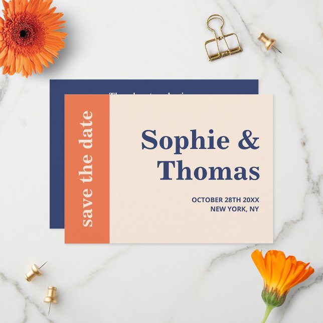 Save The Date Typographie Gras Moderne Mariage Abricot Marine Cr (Créateur téléchargé)