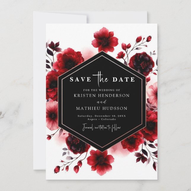 Save The Date Typographie lunaire Crimson Mariage rouge (Devant)
