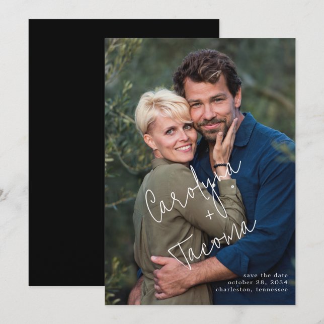 Save The Date Typographie manuscrite Noms photo Enregistrer la d (Devant / Derrière)