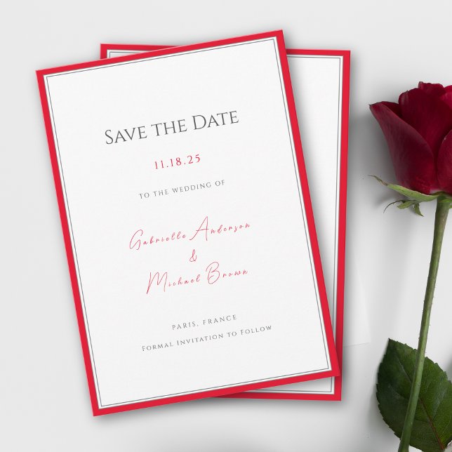 Save The Date Typographie minimale Élégant intemporel rouge ceri (Créateur téléchargé)
