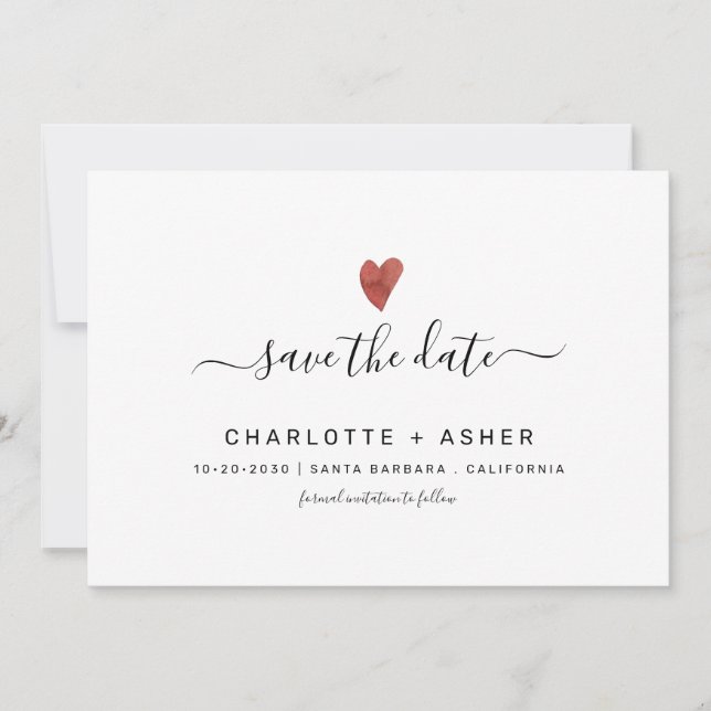 Save The Date Typographie minimale moderne et cœur Enregistrez l (Devant)