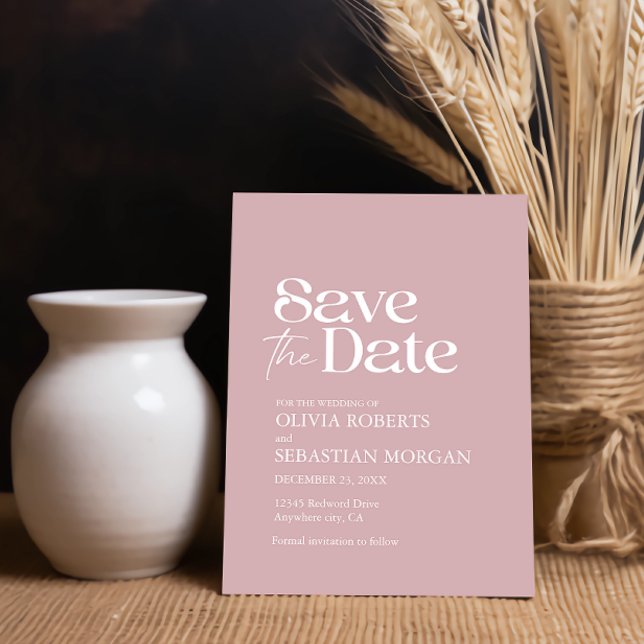 Save The Date Typographie minimaliste moderne Dusty Mariage Rose (Créateur téléchargé)