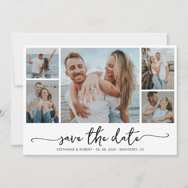 Save The Date Typographie moderne 5 Photo Collage Mariage (Devant)