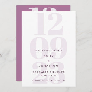 Save The Date Typographie moderne de date Mauve