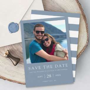 Save The Date Typographie moderne Dusty Bleu Minimaliste Photo