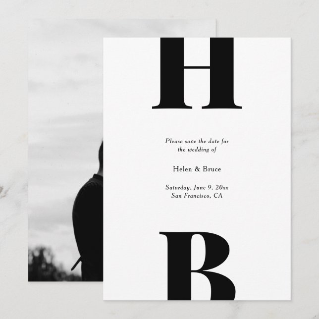 Save The Date Typographie moderne en gras Monogramme Photo (Devant / Derrière)