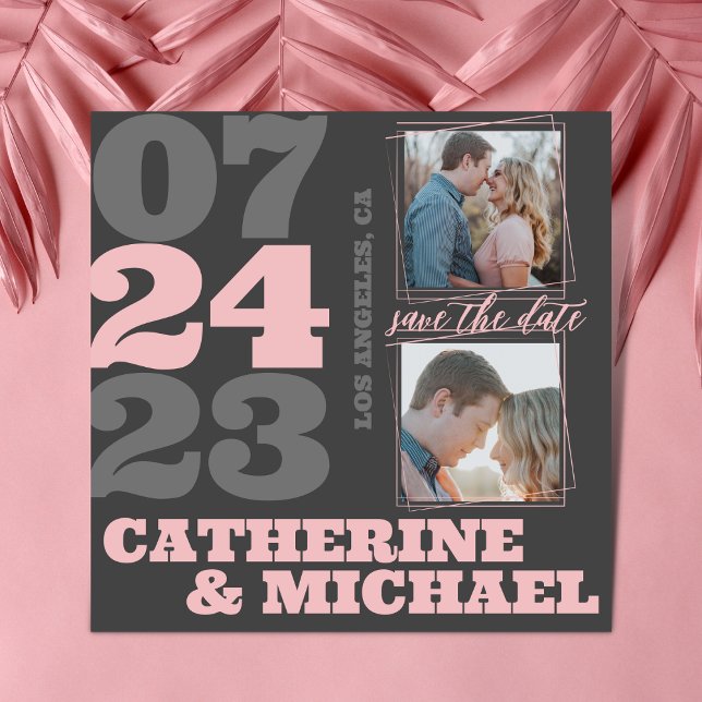 Save The Date Typographie moderne en gras rose et gris (Créateur téléchargé)