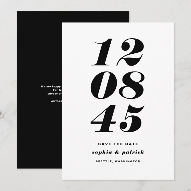 Save The Date Typographie moderne en noir et blanc (Devant / Derrière)