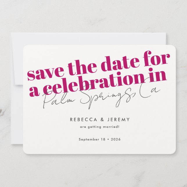 Save The Date Typographie moderne Gras Pink Fuchsia Mariage (Devant)