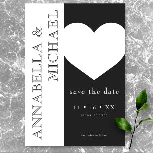 Save The Date Typographie moderne Mariage de coeur noir blanc
