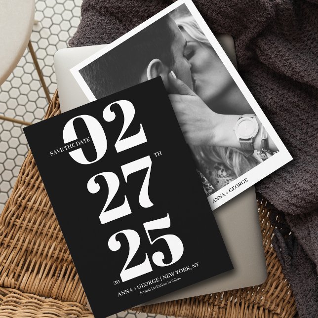 Save The Date Typographie moderne Mariage photo noir et blanc (Créateur téléchargé)