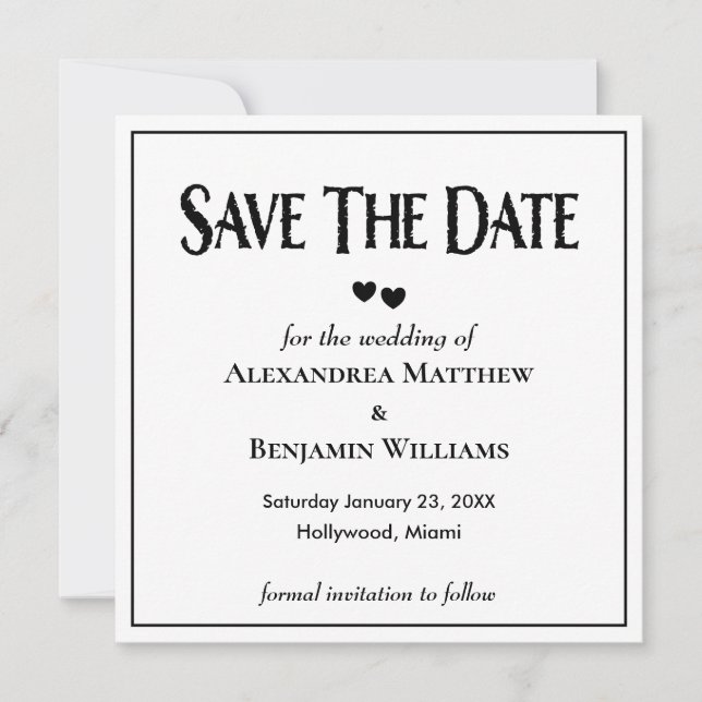 Save The Date Typographie moderne noir blanc tendance personnali (Devant)
