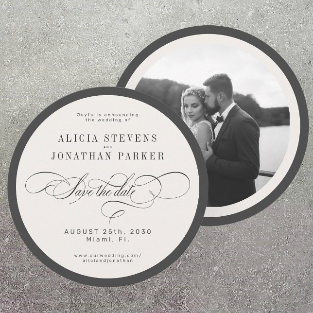Save The Date Typographie moderne photo mariage rond cercle (Créateur téléchargé)