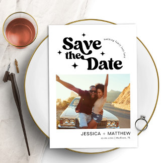 Save The Date Typographie Moderne Retro Photo Enregistrer La Dat