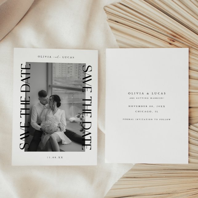 Save The Date Typographie noir & blanc moderne Mariage photo (Créateur téléchargé)