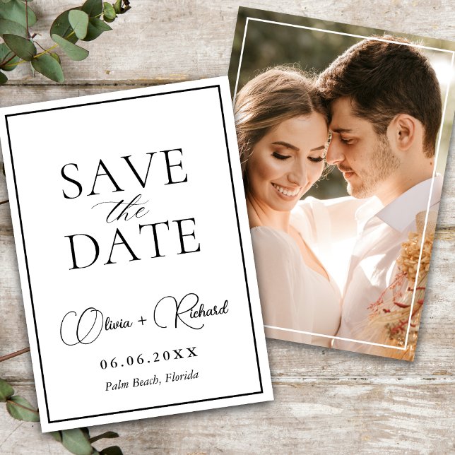 Save The Date Typographie Noire Et Blanc Moderne Couple Photo (Modern Black And White Typography Couple Photo Save The Date
)