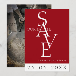 Save The Date Typographie Photo Mariage Rouge Cramoisi Enregistr