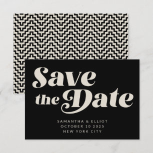 Save The Date Typographie Rétro Art Mid Mod   Noir et Blanc