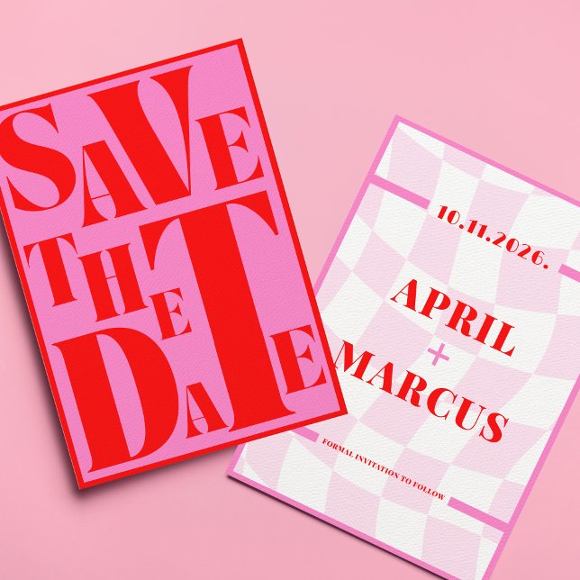 Save The Date Typographie rétro Gras Rose Rouge Vibrant (Créateur téléchargé)