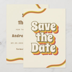 Save The Date Typographie Rétro Groovy & Rayures Arc-en-ciel 60s