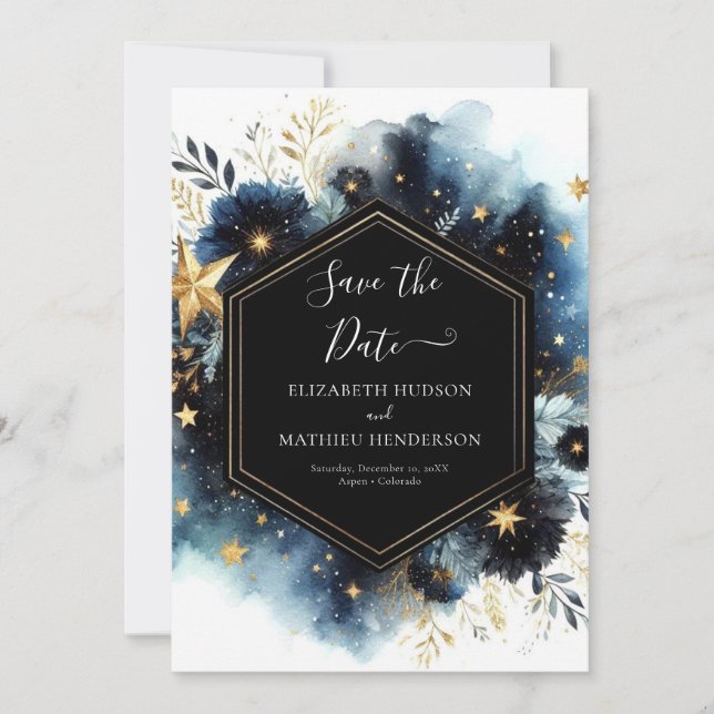 Save The Date Typographie romantique Mariage céleste (Devant)