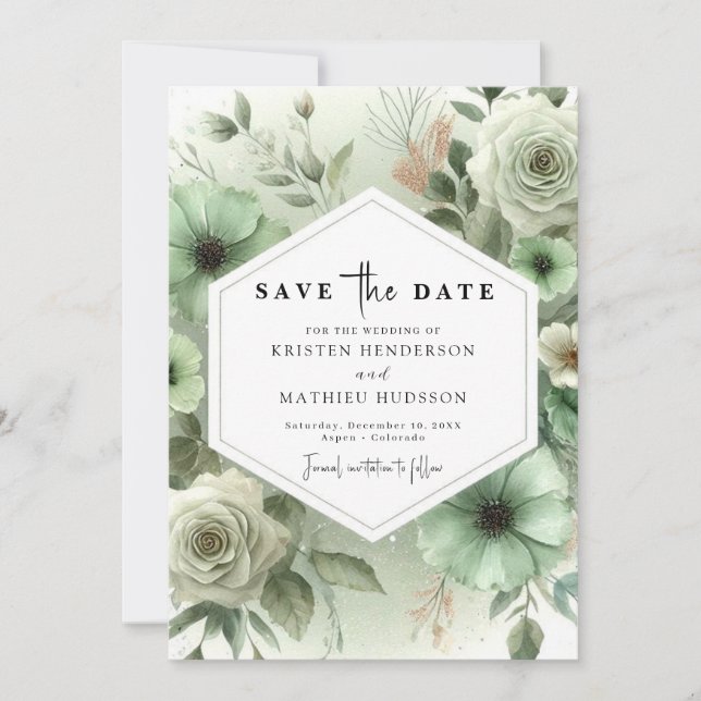 Save The Date Typographie romantique personnalisée Sage Mariage  (Devant)