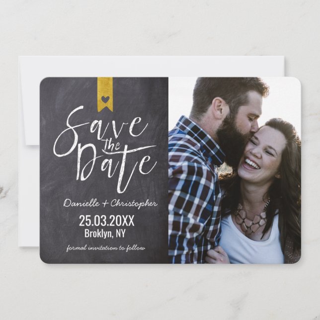 Save The Date Typographie rustique Chalkboard or Bannière photo (Devant)