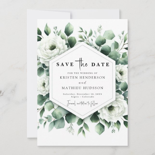 Save The Date Typographie rustique Eucalyptus Mariage numérique (Devant)