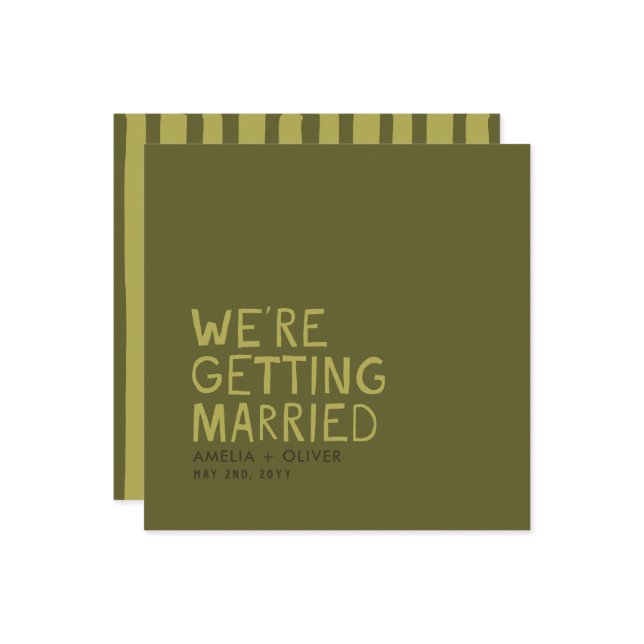 Save The Date Typographie vert olive moderne | Dos rayé gras (Devant/Arrière en situation)