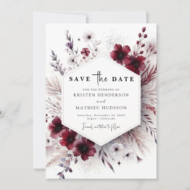 Save The Date Typographie Whimsical Mariage Bourgogne (Devant)