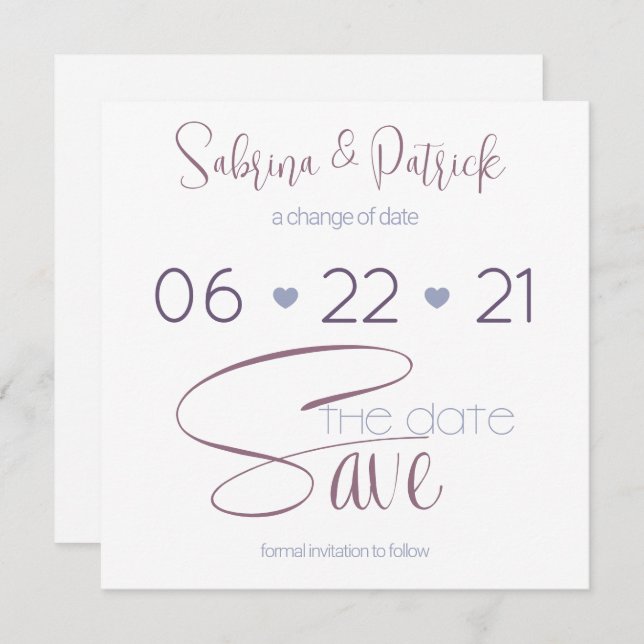 Save the Date Typography Dusty Plum Invitation (Front/Back)