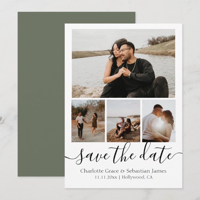 Save The Date Typography Personalized 4 Photo (Front/Back)