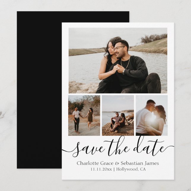 Save The Date Typography Personalized 4 Photo (Front/Back)