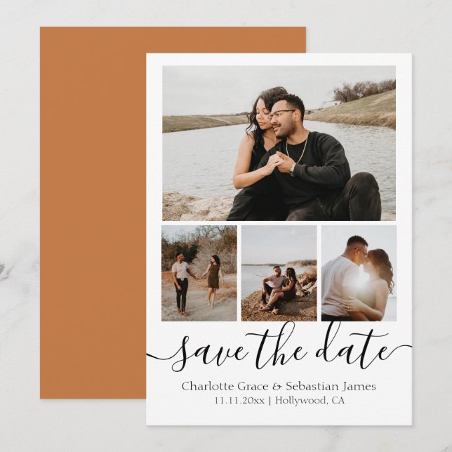 Save The Date Typography Personalized 4 Photo (Front/Back)