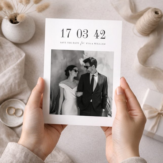 Save The Date Ultra Minimal Black and White Photo Wedding (Créateur téléchargé)