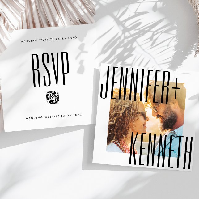 SAVE THE DATE ULTRA SIMPLE LIVRE NOMS PHOTO CARRÉ QR CODE RSVP (Créateur téléchargé)