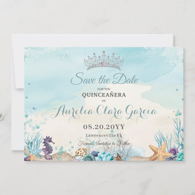 Save The Date Under the Sea Beach Quinceañera Enregistrer la dat (Devant)