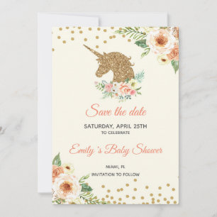 Save The Date Unicorn Glitter Peach Gold