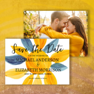Save The Date Unique Blue Yellow Mariage Photo Date d'enregistre