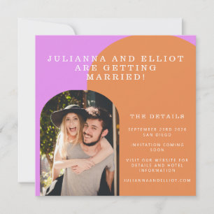 Save The Date Unique Bold Fun Rose Orange Retro Mariage photo