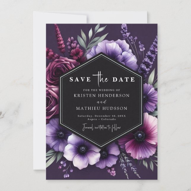 Save The Date Unique Botanique violet Mariage Floral (Devant)
